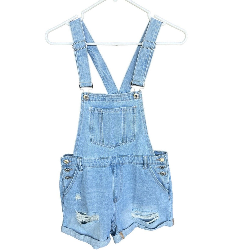 Shein Shortall Women Small Size 4 Blue Distressed Adjustable Jean Cuffed Classic